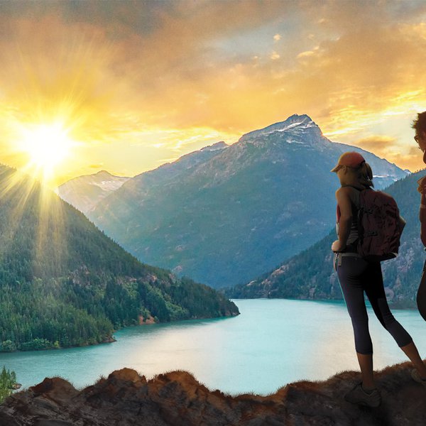 Couple hiking for Dome film Into America's Wild