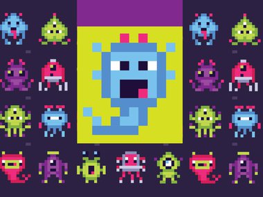 Illustrations of pixel characters for the Cool Character Creations Creativity Lab