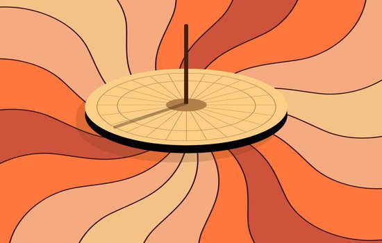 illustrated image of a sundial with multiple color background of yellow, golden, red and orange.jpg
